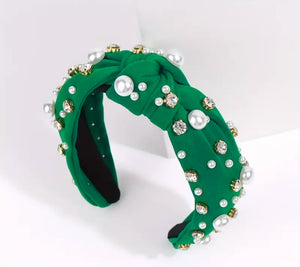 Green Headband with Pearls