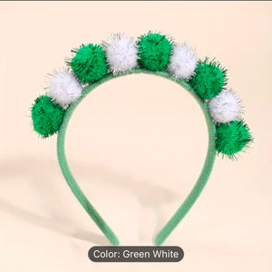 Green and White Puff Headband