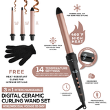 Hot & Hotter 3 in 1 Interchangeable Digital Curling Wand Set