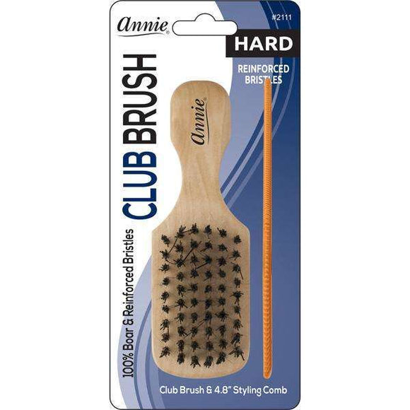 Annie Hard Mini Wooden Club Boar Bristle Brush With Comb