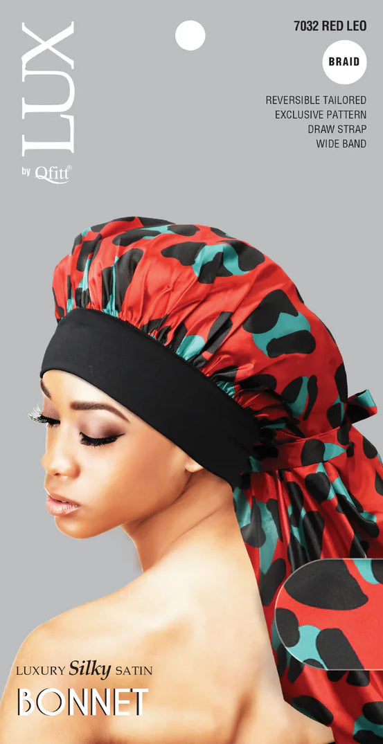 Luxury Silky Satin Braid Bonnet - L/XL (Leopard Print)