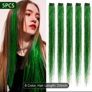 Green Clip-in Hair Tinsel/Extensions - 5pcs