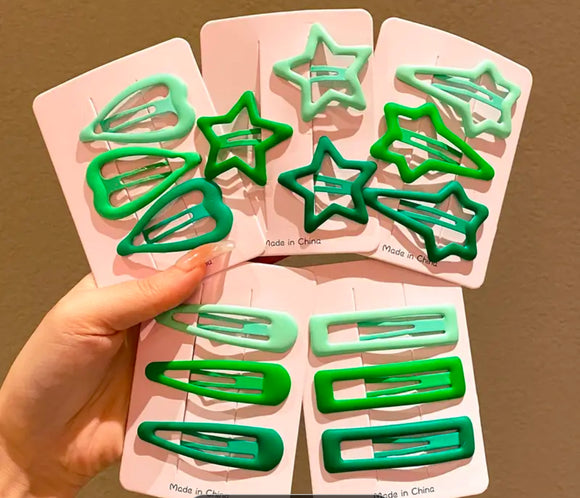 Green Hair Clips - 3pk