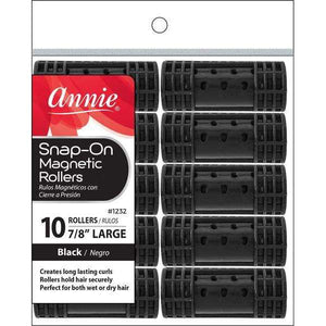 Annie Snap-On Magnetic Rollers Large 7/8in, 10 Count Hair Curlers, Black