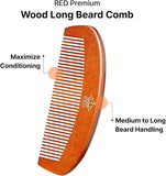 Red By Kiss Premium Wood Long Beard Comb