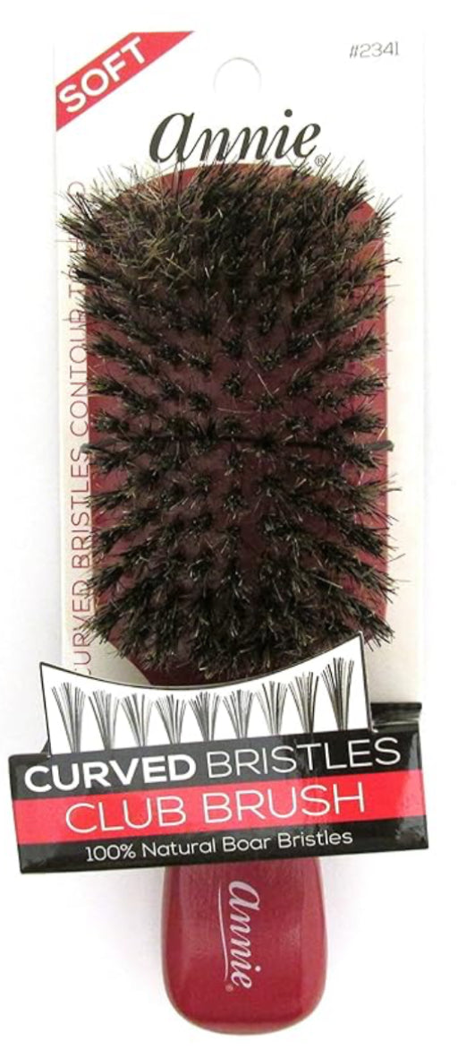 Annie Soft Club Curved Bristle Brush 100% Pure Boar Bristles