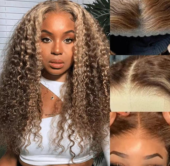 Her Hair Wear N’ Go Kinky Curly 4/27 Honey Blonde 5x6 Wig